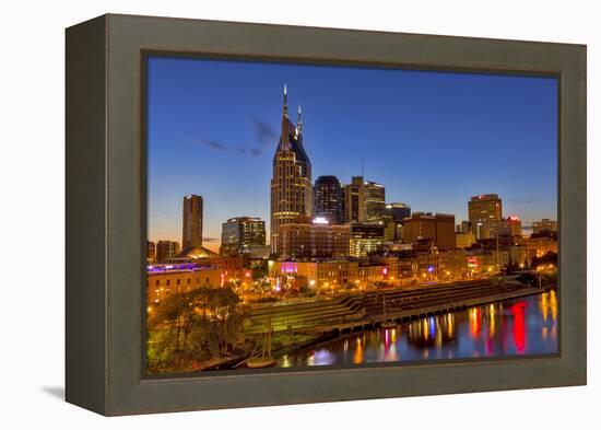 Skyline at Dusk over the Cumberland River in Nashville Tennessee-Chuck Haney-Framed Premier Image Canvas