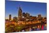 Skyline at Dusk over the Cumberland River in Nashville Tennessee-Chuck Haney-Mounted Photographic Print