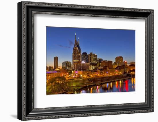 Skyline at Dusk over the Cumberland River in Nashville Tennessee-Chuck Haney-Framed Photographic Print