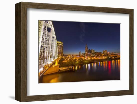 Skyline at Dusk over the Cumberland River in Nashville Tennessee-Chuck Haney-Framed Photographic Print