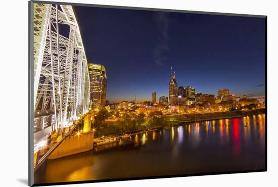 Skyline at Dusk over the Cumberland River in Nashville Tennessee-Chuck Haney-Mounted Photographic Print
