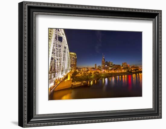 Skyline at Dusk over the Cumberland River in Nashville Tennessee-Chuck Haney-Framed Photographic Print