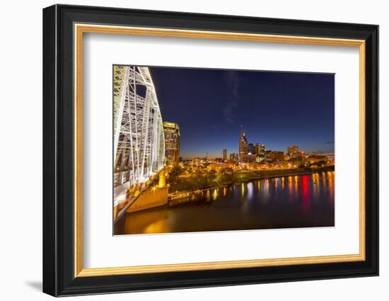 Skyline at Dusk over the Cumberland River in Nashville Tennessee-Chuck Haney-Framed Photographic Print