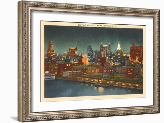 Skyline at Night, Buffalo, New York-null-Framed Art Print