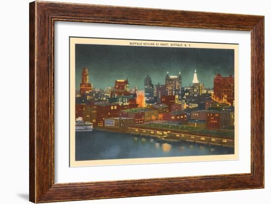 Skyline at Night, Buffalo, New York-null-Framed Art Print