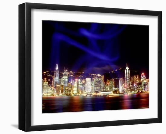 Skyline at Night Reflected in Victoria Harbour, Kowloon, Hong Kong-Russell Gordon-Framed Photographic Print