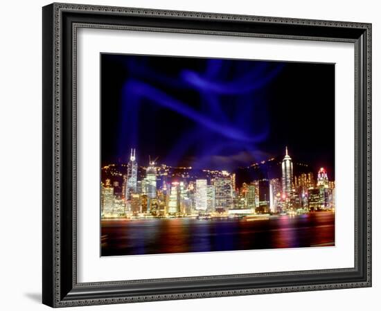 Skyline at Night Reflected in Victoria Harbour, Kowloon, Hong Kong-Russell Gordon-Framed Photographic Print