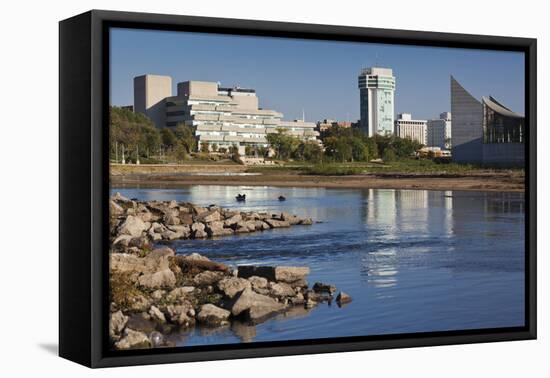 Skyline by the Arkansas River, Wichita, Kansas, USA-Walter Bibikow-Framed Premier Image Canvas