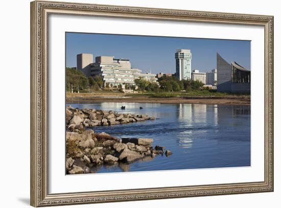 Skyline by the Arkansas River, Wichita, Kansas, USA-Walter Bibikow-Framed Photographic Print