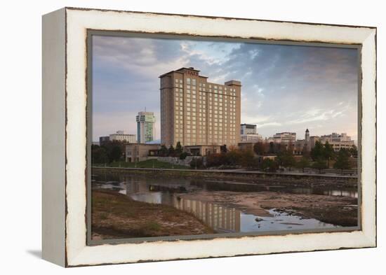 Skyline by the Arkansas River, Wichita, Kansas, USA-Walter Bibikow-Framed Premier Image Canvas