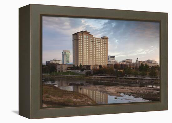 Skyline by the Arkansas River, Wichita, Kansas, USA-Walter Bibikow-Framed Premier Image Canvas