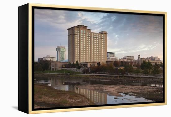 Skyline by the Arkansas River, Wichita, Kansas, USA-Walter Bibikow-Framed Premier Image Canvas