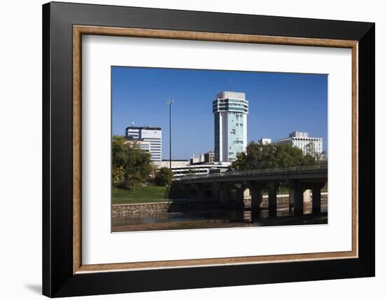 Skyline by the Arkansas River, Wichita, Kansas, USA-Walter Bibikow-Framed Photographic Print