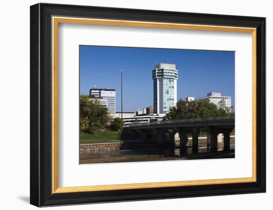 Skyline by the Arkansas River, Wichita, Kansas, USA-Walter Bibikow-Framed Photographic Print