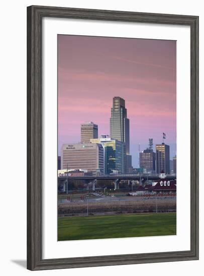 Skyline from the Missouri River at Dawn, Omaha, Nebraska, USA-Walter Bibikow-Framed Photographic Print