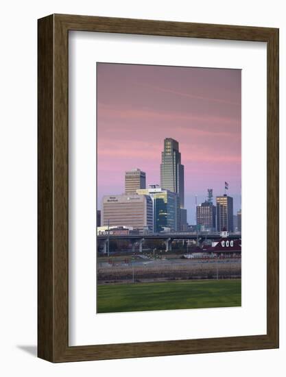 Skyline from the Missouri River at Dawn, Omaha, Nebraska, USA-Walter Bibikow-Framed Photographic Print