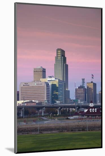 Skyline from the Missouri River at Dawn, Omaha, Nebraska, USA-Walter Bibikow-Mounted Photographic Print