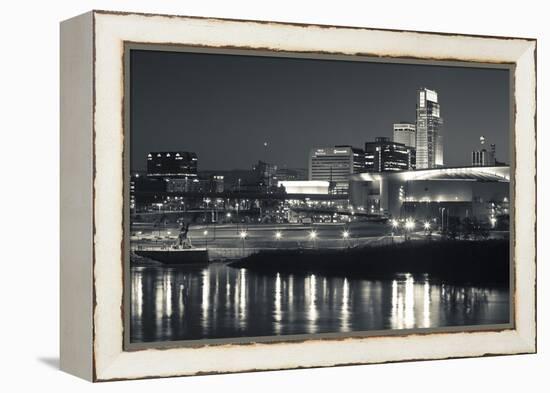 Skyline from the Missouri River at Dusk, Omaha, Nebraska, USA-Walter Bibikow-Framed Premier Image Canvas