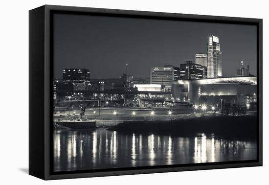 Skyline from the Missouri River at Dusk, Omaha, Nebraska, USA-Walter Bibikow-Framed Premier Image Canvas