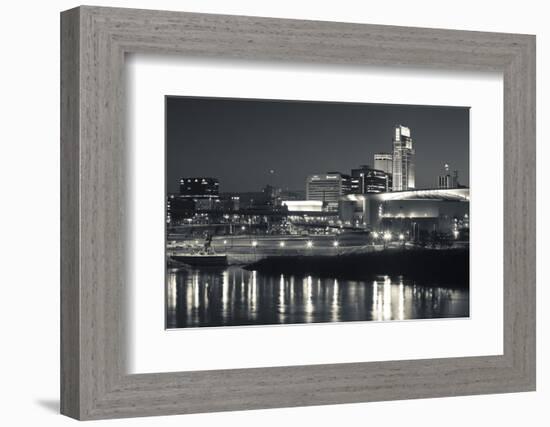 Skyline from the Missouri River at Dusk, Omaha, Nebraska, USA-Walter Bibikow-Framed Photographic Print