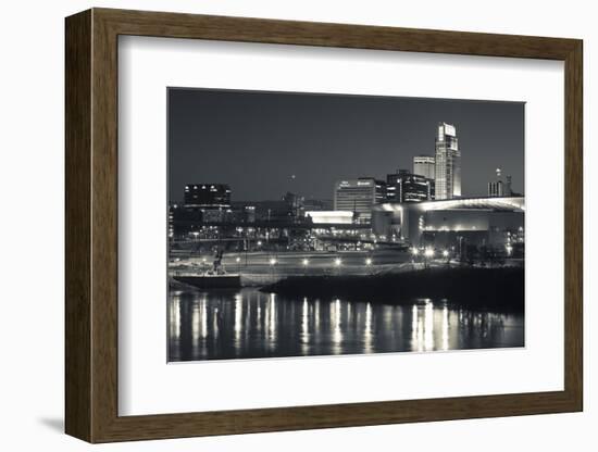 Skyline from the Missouri River at Dusk, Omaha, Nebraska, USA-Walter Bibikow-Framed Photographic Print