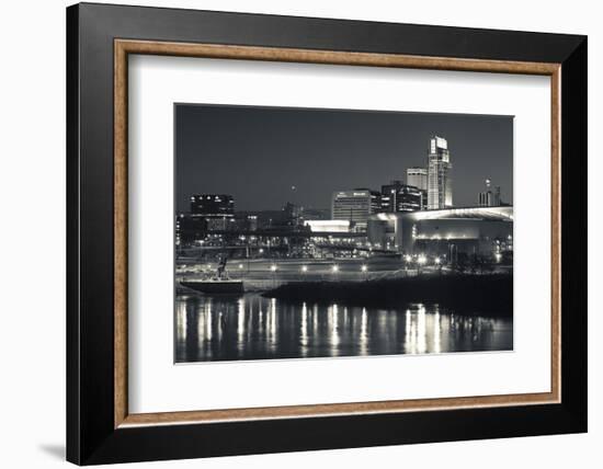 Skyline from the Missouri River at Dusk, Omaha, Nebraska, USA-Walter Bibikow-Framed Photographic Print