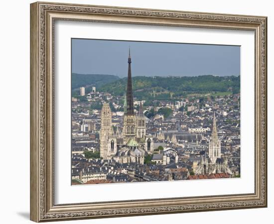 Skyline, Notre Dame Cathedral and Town Seen From St. Catherine Mountain, Rouen, Normandy, France-Guy Thouvenin-Framed Photographic Print