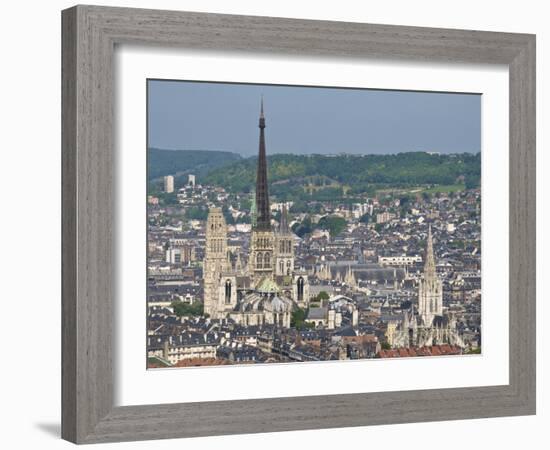 Skyline, Notre Dame Cathedral and Town Seen From St. Catherine Mountain, Rouen, Normandy, France-Guy Thouvenin-Framed Photographic Print