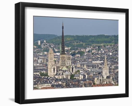 Skyline, Notre Dame Cathedral and Town Seen From St. Catherine Mountain, Rouen, Normandy, France-Guy Thouvenin-Framed Photographic Print