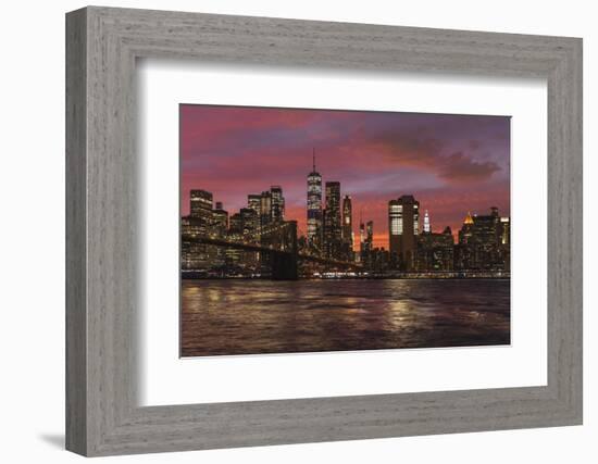 Skyline of Downtown Manhattan with One World Trade Center and Brooklyn Bridge-Markus Lange-Framed Photographic Print