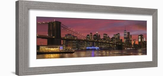 Skyline of Downtown Manhattan with One World Trade Center and Brooklyn Bridge-Markus Lange-Framed Photographic Print