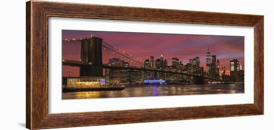 Skyline of Downtown Manhattan with One World Trade Center and Brooklyn Bridge-Markus Lange-Framed Photographic Print