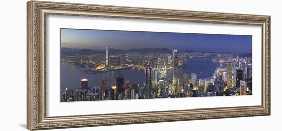 Skyline of Hong Kong Island and Kowloon from Victoria Peak at dusk, Hong Kong Island-Ian Trower-Framed Photographic Print