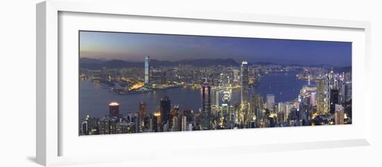 Skyline of Hong Kong Island and Kowloon from Victoria Peak at dusk, Hong Kong Island-Ian Trower-Framed Photographic Print