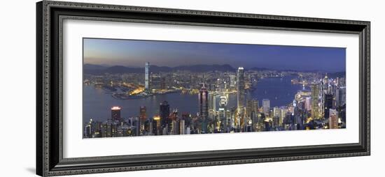 Skyline of Hong Kong Island and Kowloon from Victoria Peak at dusk, Hong Kong Island-Ian Trower-Framed Photographic Print