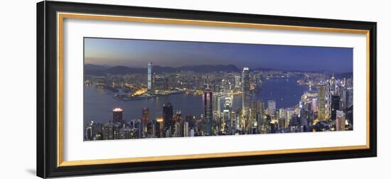 Skyline of Hong Kong Island and Kowloon from Victoria Peak at dusk, Hong Kong Island-Ian Trower-Framed Photographic Print