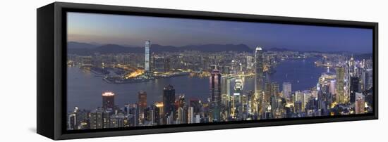 Skyline of Hong Kong Island and Kowloon from Victoria Peak at dusk, Hong Kong Island-Ian Trower-Framed Premier Image Canvas
