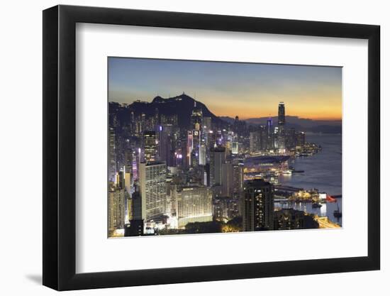 Skyline of Hong Kong Island at sunset, Hong Kong, China-Ian Trower-Framed Photographic Print