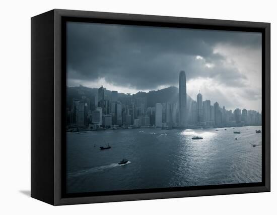 Skyline of Hong Kong Island Viewed across Victoria Harbour, Hong Kong, China-Jon Arnold-Framed Premier Image Canvas