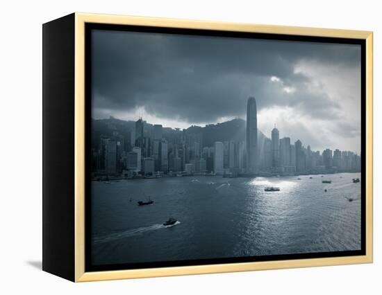 Skyline of Hong Kong Island Viewed across Victoria Harbour, Hong Kong, China-Jon Arnold-Framed Premier Image Canvas