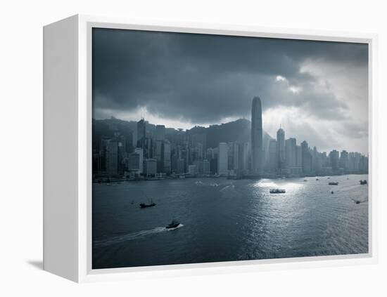 Skyline of Hong Kong Island Viewed across Victoria Harbour, Hong Kong, China-Jon Arnold-Framed Premier Image Canvas