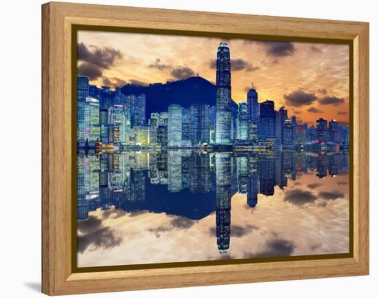 Skyline of Hong Kong Island-Sean Pavone-Framed Premier Image Canvas