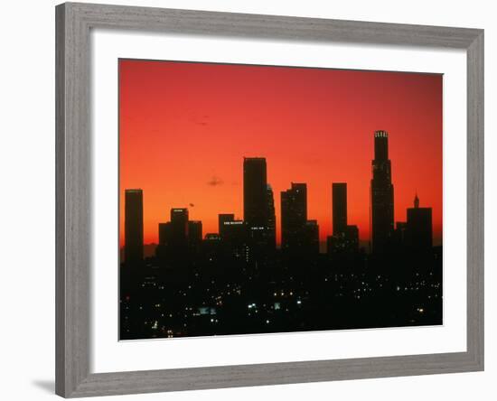 Skyline of Los Angeles at Sunset, CA-Mitch Diamond-Framed Photographic Print