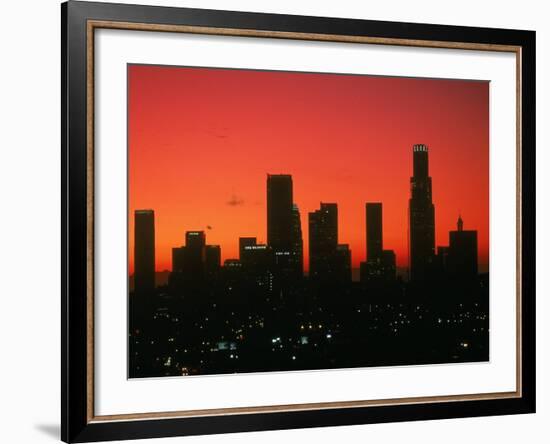 Skyline of Los Angeles at Sunset, CA-Mitch Diamond-Framed Photographic Print