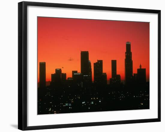 Skyline of Los Angeles at Sunset, CA-Mitch Diamond-Framed Photographic Print