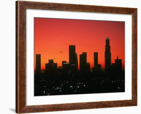 Skyline of Los Angeles at Sunset, CA-Mitch Diamond-Framed Photographic Print