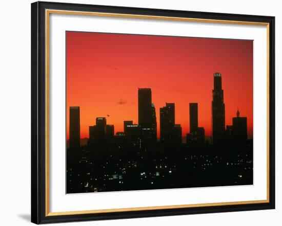 Skyline of Los Angeles at Sunset, CA-Mitch Diamond-Framed Photographic Print