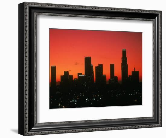 Skyline of Los Angeles at Sunset, CA-Mitch Diamond-Framed Photographic Print