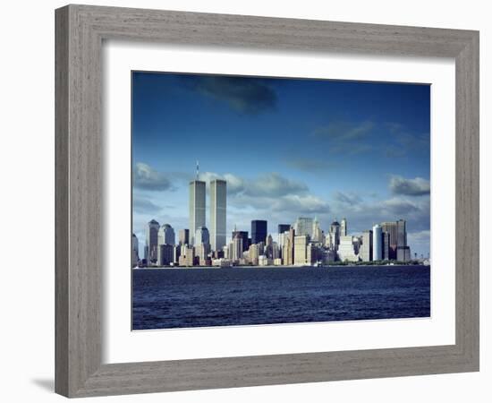 Skyline of Lower Manhattan before the 9/11 Terrorist Attacks-null-Framed Photo