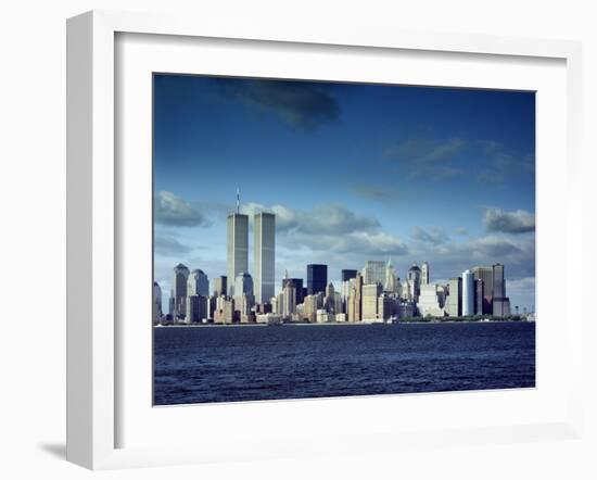 Skyline of Lower Manhattan before the 9/11 Terrorist Attacks-null-Framed Photo